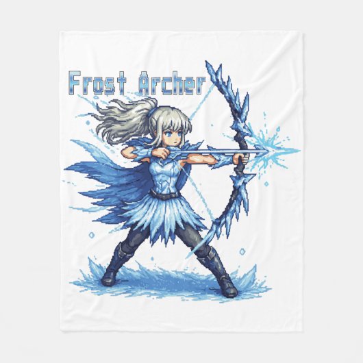 Retro-Pixel-Art Frostbogenschütze Krieger Fleecedecke (Vorderseite)