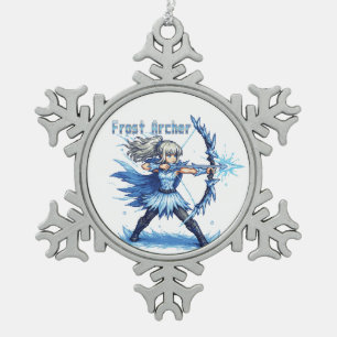 Retro-Pixel-Art Frostbogenschütze Krieger Schneeflocken Zinn-Ornament