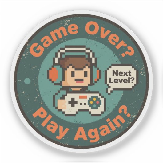 Retro Pixel Art Game Over Play Gamer Design Aufkleber (Vorderseite)