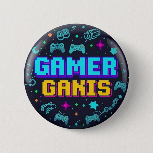 Retro Pixel Art Gaming Button Design" (Vorderseite)