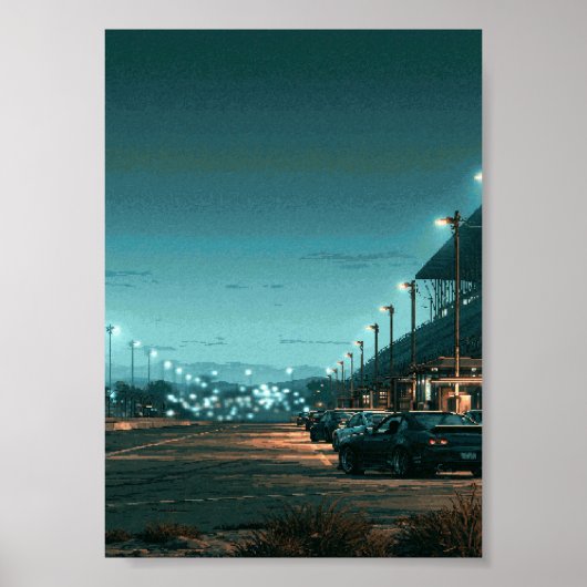 Retro-Pixel-Art-JDM-Autos unter leuchtenden Straße Poster (Vorne)