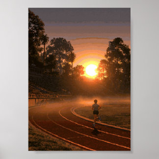 Retro-Pixel-Art-Läufer auf einer Stadionstrecke be Poster