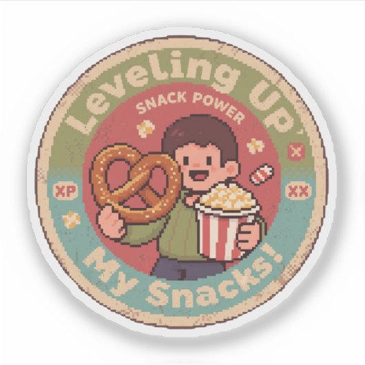 Retro Pixel Art Leasing für meinen Snacks Power De Aufkleber (Vorderseite)