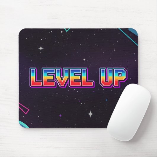 Retro-Pixel-Art LEVEL UP Gaming-Stars Mousepad (Mit Mouse)
