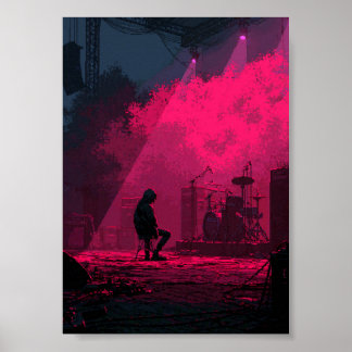 Retro-Pixel-Art-Musiker ruht sich auf der Bühne au Poster