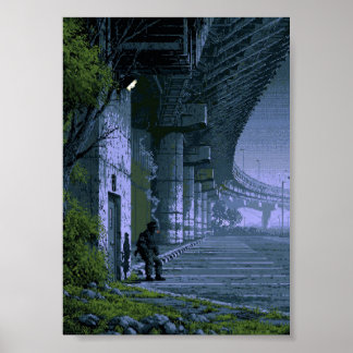Retro-Pixel-Art-Noir-Offizier raucht Poster
