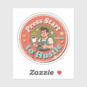 Retro Pixel Art Press Start to Hustel Kaffee Aufkleber (Blatt)