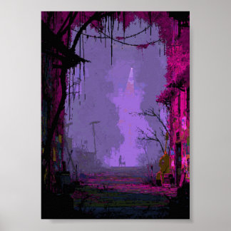Retro-Pixel-Art Überwucherte Dystopie Poster