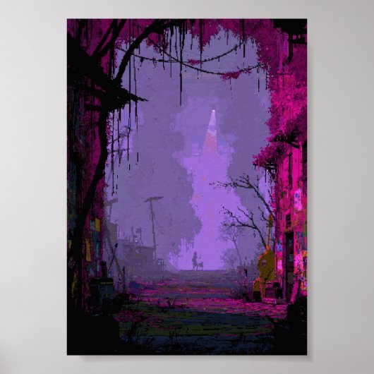Retro-Pixel-Art Überwucherte Dystopie Poster (Vorne)