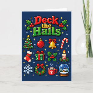 Retro-Pixel-Art-Weihnachts-Icons-Raster auf Navybl Feiertagskarte