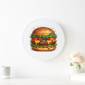 Retro-Pixel-Cheeseburger-Uhr Große Wanduhr (Zuhause)