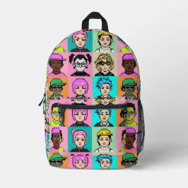 Retro Pixel Face Backpack 80er-Inspiriert Druck &  Bedruckter Rucksack