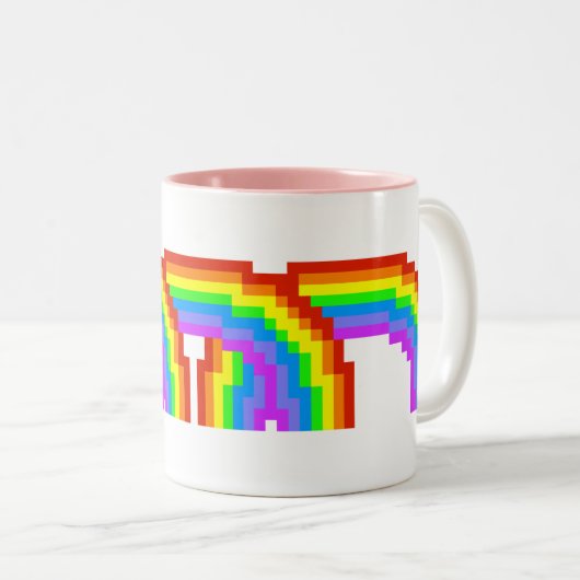 Retro Pixel-Kunst-Regenbogen-Tasse Zweifarbige Tasse (VorderseiteRechts)