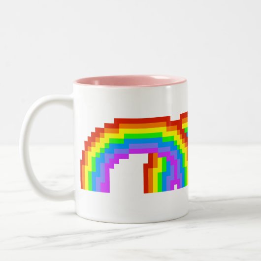 Retro Pixel-Kunst-Regenbogen-Tasse Zweifarbige Tasse (Links)