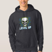 Retro Pixel Level Up Gamer Skull Hoodie (Vorderseite)