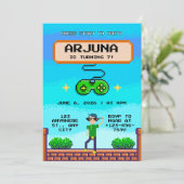 Retro-Pixel-Videospiel-Controller Jungen-Geburtsta Einladung (Stehend Vorderseite)