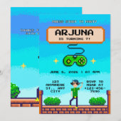 Retro-Pixel-Videospiel-Controller Jungen-Geburtsta Einladung (Vorne/Hinten)