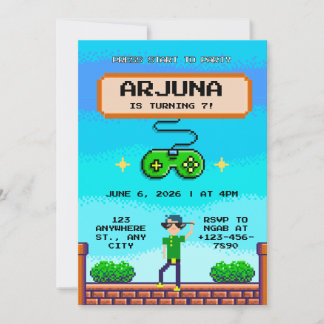 Retro-Pixel-Videospiel-Geburtstagseinladung QR Einladung