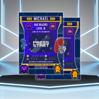 Retro Pixels Video Game Arcade Geburtstagsparty Einladung