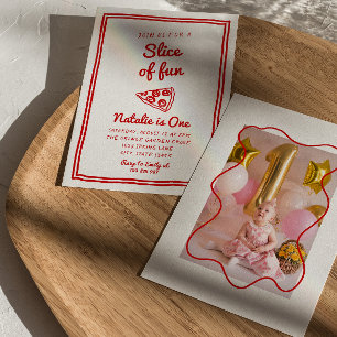 Retro Pizza 1. Gezeichnet Slice Fun Foto Geburtsta Einladung