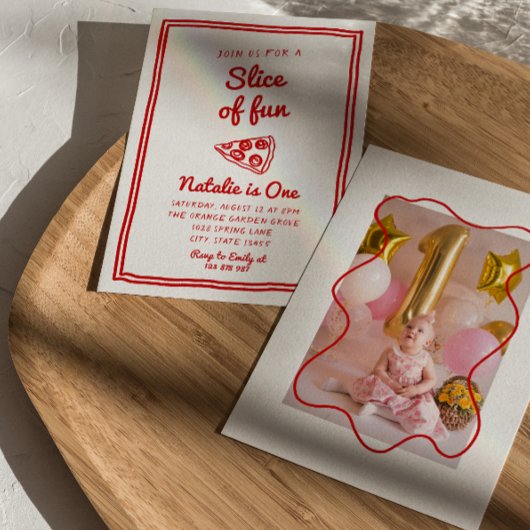 Retro Pizza 1. Gezeichnet Slice Fun Foto Geburtsta Einladung