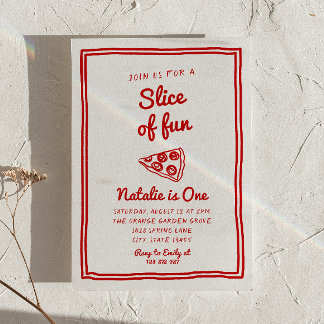 Retro Pizza 1. Handgezogene Scheibe Spaß Geburtsta Einladung