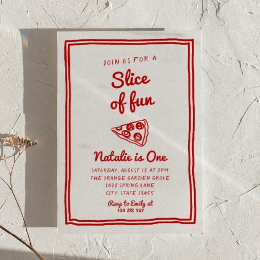 Retro Pizza 1. Handgezogene Scheibe Spaß Geburtsta Einladung