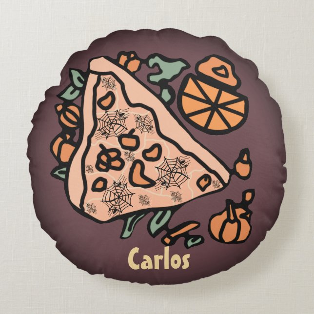 Retro Pizza mit Pumpkin-Drehung Rundes Kissen (Vorderseite)