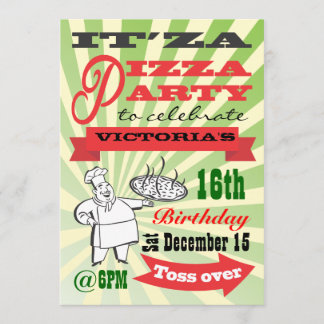Retro Pizza-Party Einladung