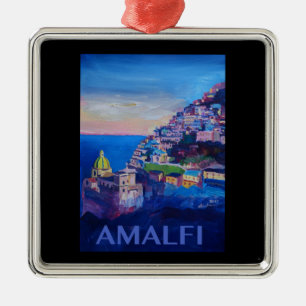 Retro Plakat-Amalfi-Küste Italien Silbernes Ornament