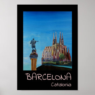 Retro Plakat Barcelonas Katalonien Sagrada Familia