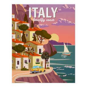 Retro-Plakat Italien, romantische Mittelmeeransich Poster