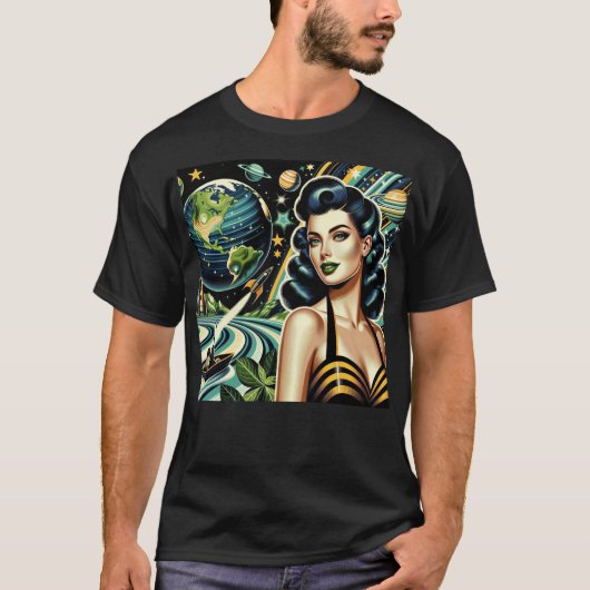 Retro Planet Pin-Up  T-Shirt (Vorderseite)