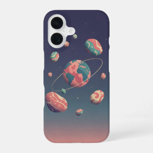 Retro Planet und Orbitalgestein iPhone 16 Hülle