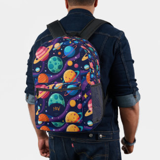 Retro-Planeten Mit Monogramm Bedruckter Rucksack