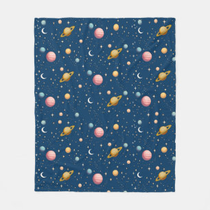 Retro-Planeten- und Sternenmuster Fleecedecke