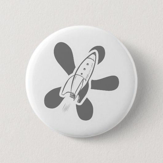 Retro platsches weißes Grau Rockets Button (Vorderseite)