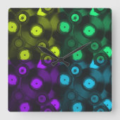Retro Platten Neonfarbige Collage Quadratische Wanduhr (Vorderseite)