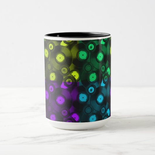 Retro Platten Neonfarbige Collage Tasse (Zentrum)