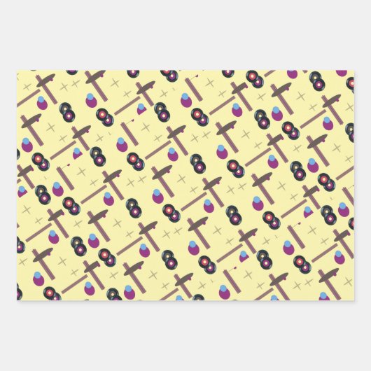 Retro-Platten Stil 1 - Gelb Geschenkpapier Set (Vorderseite)