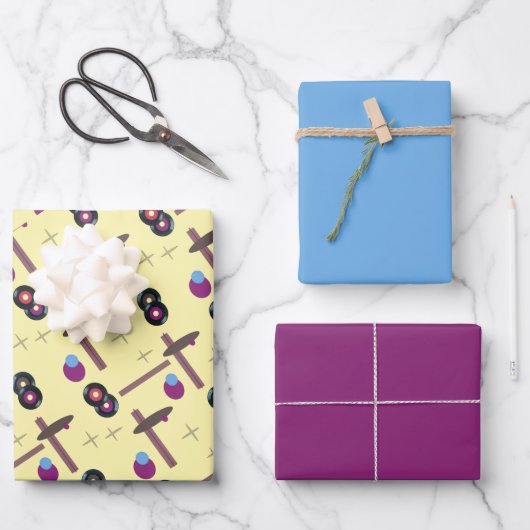 Retro-Platten Stil 1 - Gelb Geschenkpapier Set (Vorderseite)