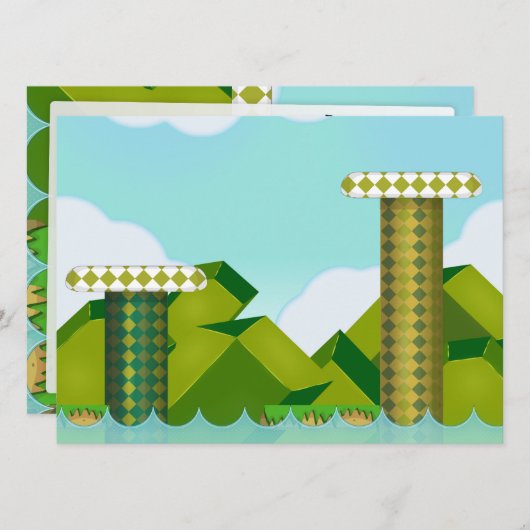 Retro-Plattformspiel Einladung (Vorne/Hinten)