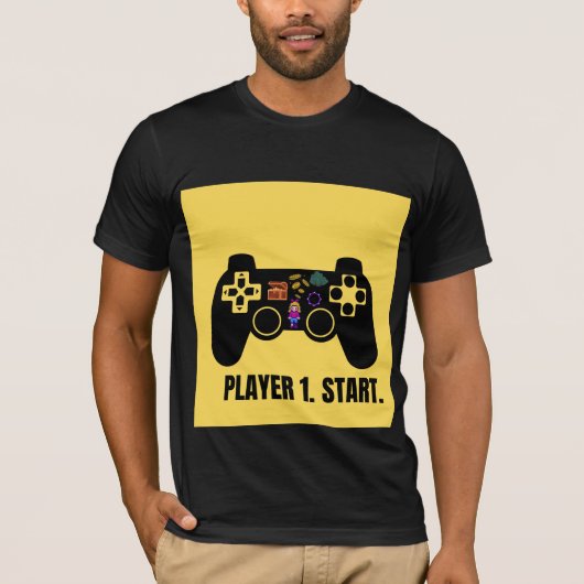 Retro Player 1 Start Gaming Controller T-Shirt (Vorderseite)