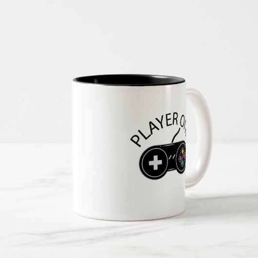 Retro Player One Gaming Controller Zweifarbige Tasse (VorderseiteRechts)