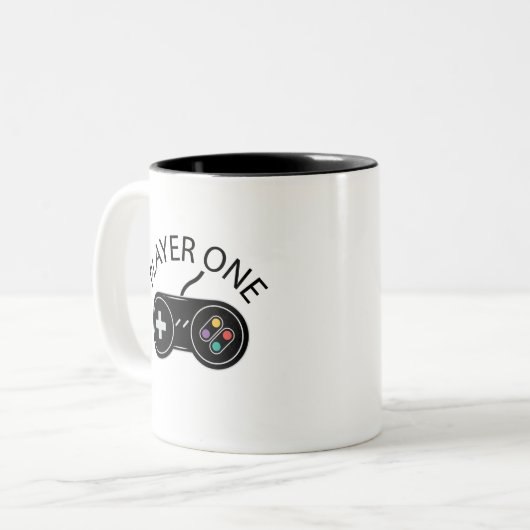 Retro Player One Gaming Controller Zweifarbige Tasse (Vorderseite Links)