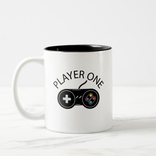 Retro Player One Gaming Controller Zweifarbige Tasse (Links)