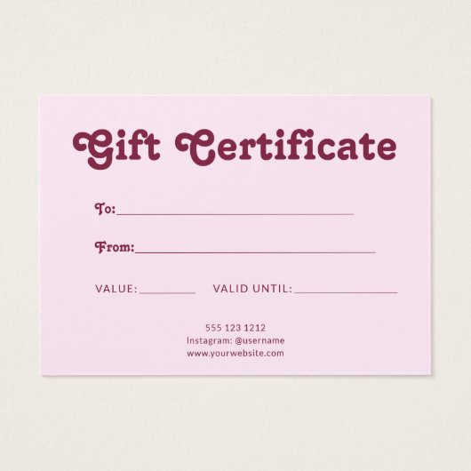 Retro Playful Minimalist Pink Certificate (Rückseite)