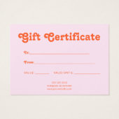 Retro Playful Minimalist Pink Orange Certificate (Rückseite)