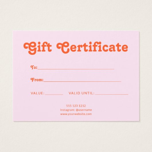 Retro Playful Minimalist Pink Orange Certificate (Rückseite)