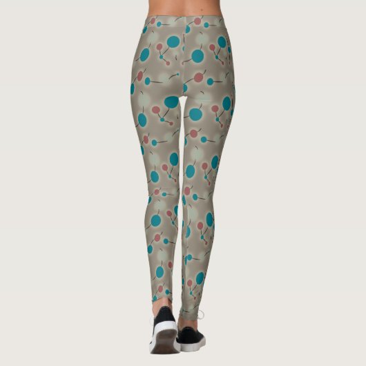 Retro Playful Small Molecules Universe Blue Grau Leggings (Rückseite)